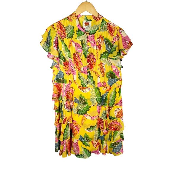 FARM RIO Beaks & Bananas Ruffle Flowy Casual Summer Mini Dress Small - Picture 2 of 13